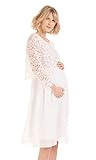 Herzmutter Umstandskleid festlich - Hochzeit - Brautkleid - Schwangerschaftskleid aus Chiffon-Spitze - Elegant-Knielang-Langarm - Creme-Weiß - 6400 (XL, Creme-Weiß)