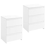 Yaheetech 2er Set Nachttische Nachtkommode mit 3 Schubladen Nachtschrank aus Holz Schubladekommode Beistelltisch für Boxspringbett Weiß, 45 x 35 x 60,5 cm