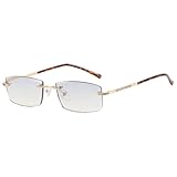 Lanomi Lesebrille Rahmenlose Blaulichtfilter Lesehilfe Rechteck Sehhilfe Grau Getönte Linse UV400 Schutz Brille Gold 3.0