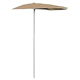 vidaXL Sonnenschirm Halbrund mit Mast Balkonschirm Terrassenschirm Gartenschirm Marktschirm Ampelschirm Strandschirm 180x90cm Taupe