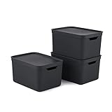 Jive Dekobox 3er- Set Aufbewahrungsbox 16l mit Deckel, Kunststoff (PP recycelt), dunkelgrau, 3x16l (37.5 x 27.8 x 29.8 cm)