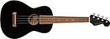 Fender Avalon Tenor-Ukulele für Erwachsene und Kinder, Eschenholz-Konstruktion, Walnuss-Griffbrett, Klassischer Fender Stratocaster Kopf, in Schwarz