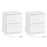 VASAGLE Nachttisch mit Steckdosenleiste, 2er Set, Beistelltisch, 2 Schubladen, 2 AC-Steckdosen, 2 USB-A-Anschlüsse, Wohnzimmer Schlafzimmer, modern, wolkenweiß LET821W02