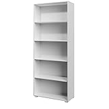 Casaria Bücherregal Vela mit 5 Fächer 190x60x28cm höhenverstellbare Böden Holz Bücher Wohnzimmer Arbeitszimmer Büro Standregal Holzregal Regal Weiß