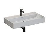 Aqua Bagno | Modernes Waschbecken weiß, Loft Air Design, Keramik Waschbeckenaufsatz, Waschtisch eckig | 82 x 46 cm