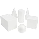 BELLE VOUS Geometrische Formen 3D Weiß aus Schaumstoff (6 STK) – Feste Solide Geometrieformen Styropor Körper Schaum Foam Steckschaum – Spielzeug, Lernen, Schule, Zeichnen, Mathematik, Geometrie