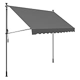 SONGMICS Klemmmarkise, 250 x 130 cm, Balkonmarkise, höhenverstellbar, mit Handkurbel, Sonnenschutz, für Balkon, Terrasse, Garten, anthrazit GSA253G02