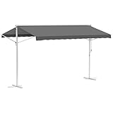 Outsunny Standmarkise Freistehende Markise 4x3 m Gartenmarkise mit Faltarm Kurbel Sonnenschutz Terrassenüberdachung für Outdoor Garten Terrasse Grau