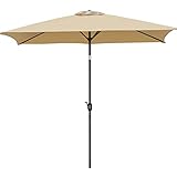 Yaheetech Sonnenschirm Gartenschirm Ø 293cm Balkonschirm mit 6 Rippen Rechteck Markschirm Sonnenschutz Terrassenschirm Kurbelschirm für Balkon, Hellbraun