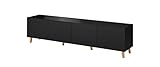BIM Furniture TV-Schrank PAFOS 200 cm mit gefräster Front Hochwertiges MDF Lowboard Schrank TV Tisch Sideboard Kommode Hi-Fi Fernsehtisch Skandinavische Beine (Schwarz)