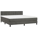 KOIECETA Boxspringbett mit Matratze LED Bett Einzelbett Bettgestell Polsterbett Bettrahmen Lattenrost Schlafzimmerbett Hotelbett Samt (Dunkelgrau, 160x200 cm)