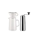 Alessi Slow coffee KT01SET - Design Slow Coffee-Set Bestehend aus Kaffeemühle aus Edelstahl 18/10, Kanne aus Pyrex-Glas, Filterhalter aus Porzellan und Netz-Filter aus Edelstahl 18/10