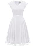 Dressystar Abendkleider Elegant für Hochzeit Sommerkleid Damen Brautkleid Kurz Standesamt Kleid Cocktailkleid Spitzenkleid Weiß M
