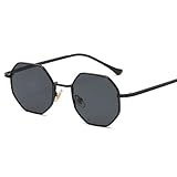 MZYFDC Sonnenbrille Damen Sommer-UV-Schutz-Sonnenbrille, Modische Polygon For Damen Und Herren, Klassische Metallrahmen(Black-Black grey)