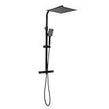 Duschpaneel mit Thermostat, Regendusche, Duschpaneelsystem ohne Armatur, 360° Geschwenkt Werden, Wandmontiertes Duschset aus Edelstahl mit Handbrause, Schwarz