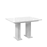 MEBLINI Esstisch Ausziehbar - Esszimmertisch Modern - Küchentisch - Ausziehtisch - Säulentisch - Ausziehbarer Tisch - Dining Table - Esszimmertische - 120-160x80x76cm - Gloss - Weiß Hochglanz