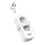 Reiseadapter USA Adapter Steckdose, JSVER Travel Adapter USA mit 1,5M Kable, Typ B Adapter USA Deutschland Stecker, Tragbar Steckdosenadapter mit USB C (3,4A) für Amerika/Kanada/Mexiko/Thailand