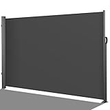 Seitenmarkise 160 x 300 cm (H x L), 100% Aluminium Polyester 280 g/㎡ Seitenwandmarkise ausziehbar, Sichtschutz, Seitenrollo Rahmen, Sonnenschutz Wasserdicht, PU Beschichtung, für Balkon