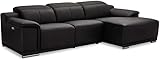 Ibbe Design Modul Sofa L Form Ecksofa Schwarz Leder Heimkino Couch Rechts Chaiselongue Alexa mit Elektrisch Verstellbar Relaxfunktion, 282x160x73 cm