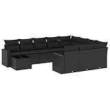 QJBSAVVA Camping Sofa Garten Loungemöbel Set Balkonmöbel Kleiner Balkon Gartenbank - 11-TLG. Garten-Sofagarnitur mit Kissen Schwarz Poly Rattan für Garten Draußen Innenhof Kleinen Balkon