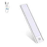 Wiederaufladbar Beleuchtung Küche mit Bewegungsmelder,Magnetisch LED Licht 20CM Schrankbeleuchtung Unterbauleuchte Küche,3Farben Schrankleuchte Ultradünn Schranklicht für Flur Treppe Vitrine (Silber)