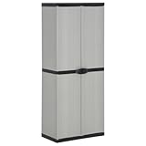 HANJIEFACAI Garten-Lagerschrank Aufbewahrungsschrank 3 Böden Grau Schwarz 68x40x168 cm Terrassenschrank Balkonschrank Wetterfest Sicher PVC PP Stauraum Organizer