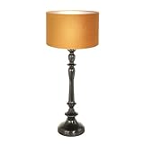 Tischlampe Holz Velours in Schwarz Gold Wohnzimmer 65 cm E27 blendarm orientalisch Leselicht gemütliche Nachttischleuchte Schlafzimmer LORKRAN