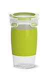 EMSA Clip & Go Smoothiebecher, 0,45 L, rund, 100 Prozent dicht, mit Frischedichtung, Transparent, Hellgrün, Made in Germany, N10715