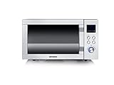 SEVERIN 4-in-1 Mikrowelle mit Doppelgrill, Minibackofen mit Pizza-Express Funktion, Mikrowelle mit Grill und Heißluftfunktion bis zu 230 °C, Edelstahl/schwarz-matt, MW 7778