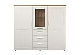 trendteam smart living - Shade - Schrank - Weiß/Eiche - Highboard mit 3 Türen, 3 Schubladen, 2 Kleiderböden, 4 Einlegeböden und 1 Glasboden - (BxHxT) 159 x 140 x 41 cm - silberfarbene Griffe