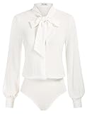 Kate Kasin Damen Elegante Bluse Langarm Bauchweg Shirt Bluse Tops für Büro Blusen Weiß 2XL