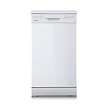 Midea SF 3.45NW PRO Geschirrspüler 45 cm Freistehend und Unterbaufähig, 9 Maßgedecke, Spülmaschine mit WLAN, 5 Programme, Höhenverstellbarer Oberkorb, 47 dB, Weiß