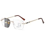 Lanomi Selbsttönende Gleitsichtbrille Rahmenlose Herren Damen Photochrome Progressive Multifokale Lesebrille Randlos Multifokalbrille mit Sehstärke Gold 2.5