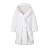 Kinder Bademantel mit Kapuze Flanell Einfarbig Homewear Kinder Nachthemd Pyjama Baby Schlafanzug Bio (White, 4-5 Years)