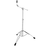 AKOZLIN Boom Cymbal Ständer, Beckenständer mit Galgen, 84-115 cm Höhenverstellbar, Doppelt Verstrebtes Stativ, Chrom