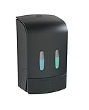 WENKO 2-Kammer Desinfektionsmittel- und Seifenspender Tartas Schwarz, hygienischer Wand-Spender für Desinfektionsmittel, flüssige Seife etc. ohne Bohren, Füllmenge je Kammer: 480 ml, 14,5 x 24 x 9 cm