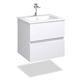 VILSTEIN Waschbecken mit Unterschrank – Set 60 cm in Weiß – Waschbeckenunterschrank [MIT Soft-Close SCHUBLADEN] & Keramik-Waschbecken – Modernes Badezimmermöbel aus feuchtigkeitsbeständigem Material