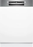 Bosch SMI4EVS08E, Serie 4, Smarter Geschirrspüler Teilintegriert 60 cm, Besteckschublade, Spülmaschine mit Programmassistent, sehr Leise, Oberkorb höhenverstellbar, Automatische Türöffnung, Edelstahl