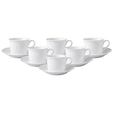 Villeroy & Boch Cellini Espressotassen mit Untertassen 6er Set, 100 ml, Mokka- und Espresso-Set mit antiker Relief-Optik, Premium Porzellan, Weiß