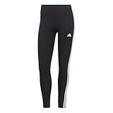 adidas Essentials Damen-Leggings, 3 Streifen, hohe Taille, Single-Jersey, Lange Leggings, Schwarz/Weiß, XS