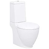vidaXL WC Keramik Toilette Badezimmer Rund Senkrechter Abgang Soft-Close-Mechanismus Toilettensitz WC-Sitz Absenkautomatik Bad Weiß