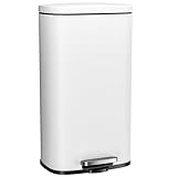 Clevich Mülleimer 50L aus Stahl, Abfalleimer, Tretmülleimer mit Soft-Close Deckel, Fußpeda, abnehmbarer Inneneimer aus Kunststoff, für Küche, Badezimmer, Büro - Weiß