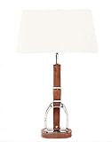 Casa Padrino Luxus Tischleuchte Horsebit Belt Tan vernickelt mit Echtleder Gürtel - Leuchte Lampe - Tischleuchte Tischlampe Hockerleuchte