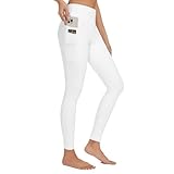 adorence Sport Leggings Damen mit 5 Taschen, Sportleggins Damen Lang, Blickdichte Leggings, High Waist Yogahose Sporthose Laufhose -Weiß,M
