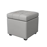 Robust Lederoktomanen mit Deckel mit hoher Resilience Foam Ottoman Fußruhe robust gefüllte, ottomane graue Quadrathocker Platz sparen