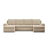Mebligo - Ecksofa mit Schlaffunktion und 3 Bettkasten FORESTA 302x89x159 (BxHxT) Cord - Beige - Couch U Form, Sofa im Sitz: Wellenfeder + Schaumstoff, Sofas & Couches, Eckcouch
