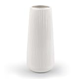 Keramik Vase Weiß, Blumenvase Vasen Deko für Blumen, Dekorative Vasen mit Rillen, Vase Modern für Pampasgras, Kleine Vase für Home Wohnzimmer Esstisch Eingangsbereich Büro Dekor