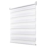 Deswell Doppelrollo Klemmfix ohne Bohren Weiß B45 x H100 cm (Stoffbreite 41cm) Rollos für Fenster ohne Bohren für Fenster mit Lichtdurchlässig & Verdunkelnd/Höhe Stufenlos Verstellbar