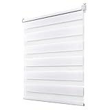 Doppelrollo Klemmfix ohne Bohren 90 x 210 cm(BxH) Weiß, Deswell Rollo für Fenster, Rollo Klemmrollo mit Lichtdurchlässig und Verdunkelnd/Höhe Stufenlos Verstellbar/Kindersicherung für Fenster