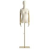 Weibliche Schaufensterpuppe Kleid Form Torso, Display Schaufensterpuppe Körper mit abnehmbarem Kopf, hölzerne Hände und goldene einstellbar 55 '-80' Höhe Stehen, für Kleid Schmuck Display, Beige